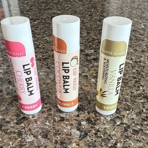NEW Lip Balm Set of 3 - Cherry, Coconut, Vanilla